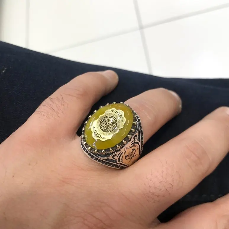 Ручной работы янтарный камень Специальный дизайн серебряное мужское