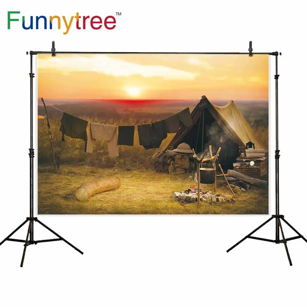 Фон Funnytree для фотосъемки с изображением летнего лагеря костра шатер фон восход