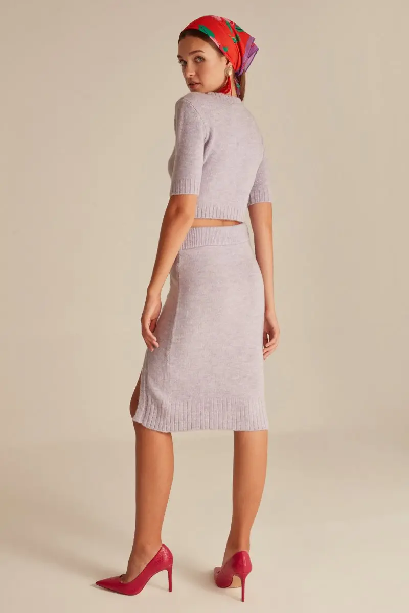 Joinus Cable Knitted Skirt With Slit Detail Woman Lilac