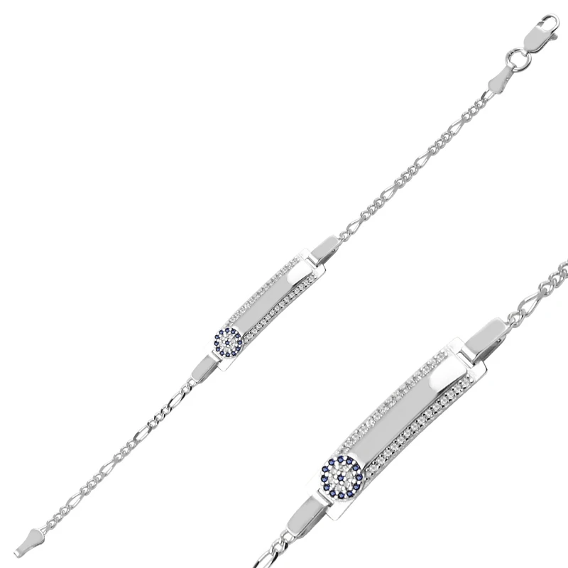 

Silver 925 Sterling Zircon Eyes Flat Plate Child Bracelet