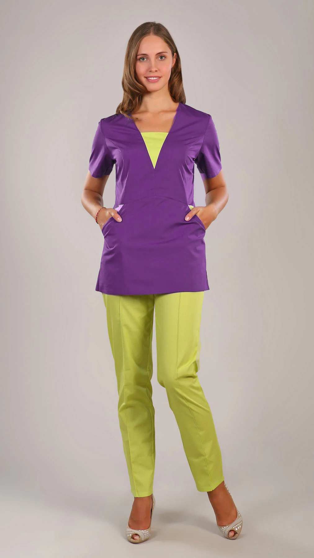 Медицинская одежда. Медицинский женский костюм Баклажановый Лайм|Униформа