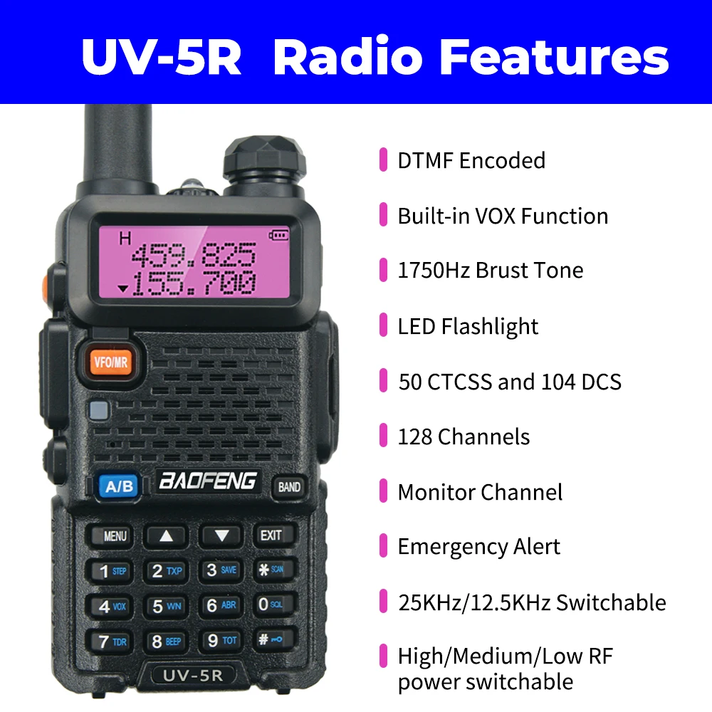 BaoFeng UV-5R 8W Walkie Talkie  High Power Dual Band 128 Channels Radio Communication Transceiver with Earphones