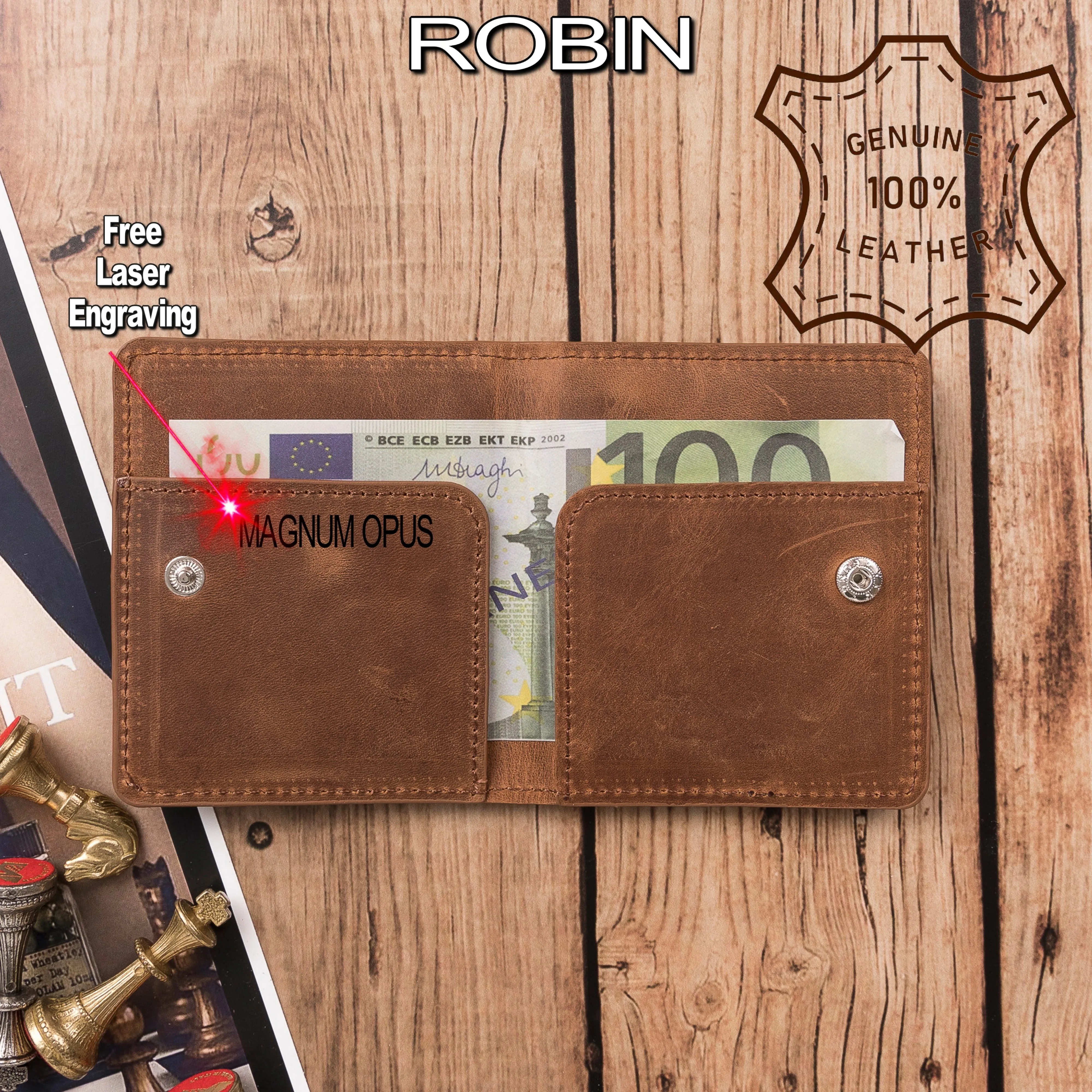 Handmade Genuine Leather Robin Credit Card, Cash and ID Card Holder Wallet Stores Up To 6 Cards Elegant Stylish Card Holder