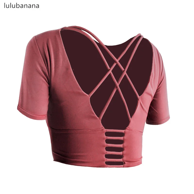 

lulubanana Yoga Shirts for Women Padded Quick-Drying Sport Running Crop Tops Comfy Workout Short Sleeves