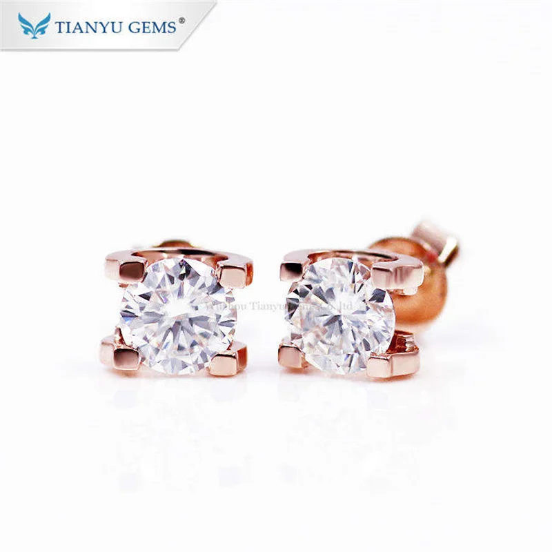 

Серьги-гвоздики с мусанитом Tianyu Gems 2 карат D, женские серьги 14 К/18 к из розового золота с U-образным зубцом, 6,5 мм, свадебные ювелирные украшения