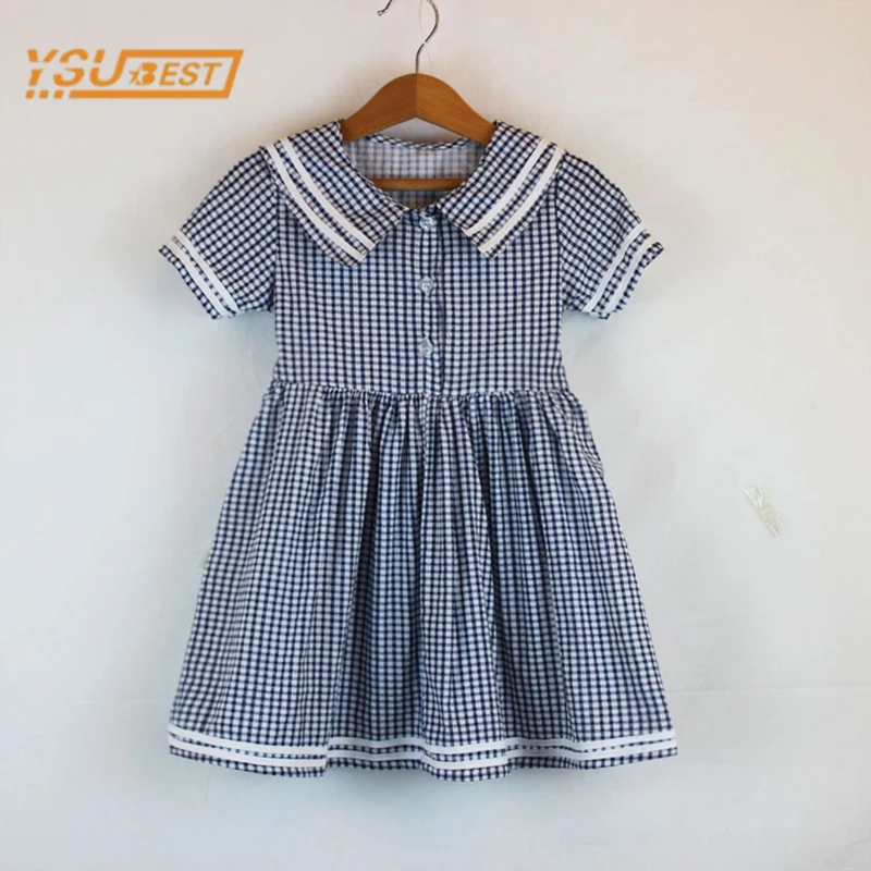 

Summer Navy Style Kids Baby Girls Grid Dresses For Girls Dresses Sweet Kids Baby Girl Dress Girls Short Sleeve Dress