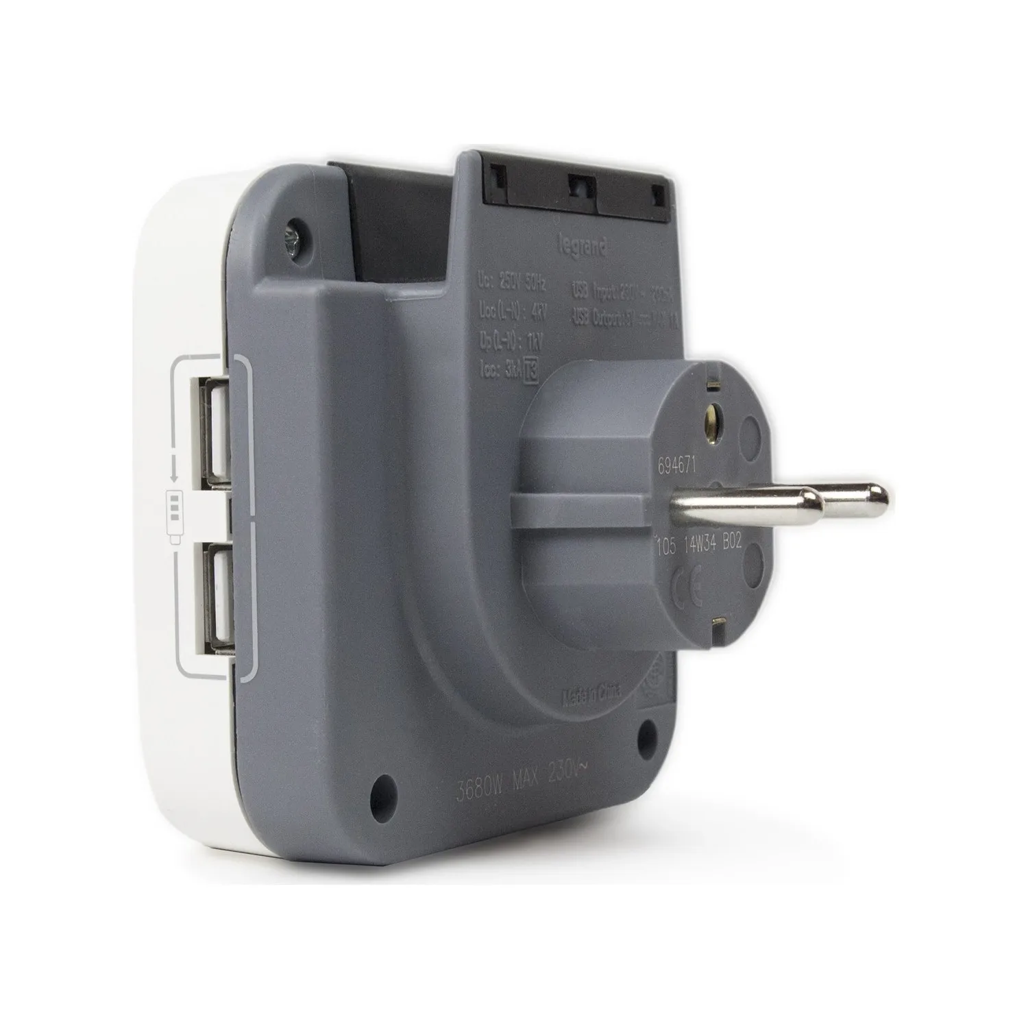 

Legrand 2 usb charging wall socket with surge arrester earthed lightning current protected AC 110V-250V 16A