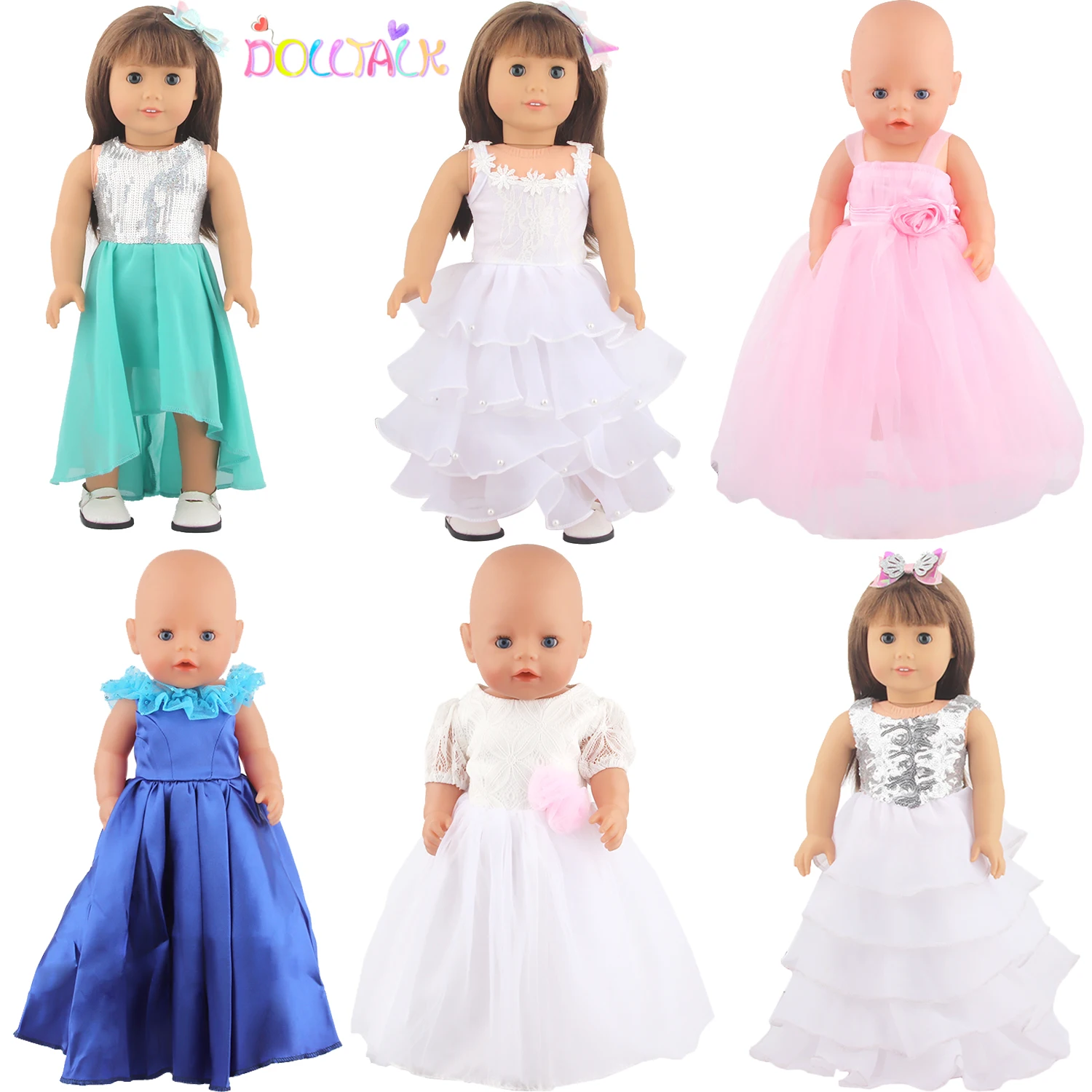 

American 18 Inch Girl Doll Wedding Dress White Princess Dress For 43cm Baby New Born Doll Evening Dress For OG,DIY,BJD Doll Toy