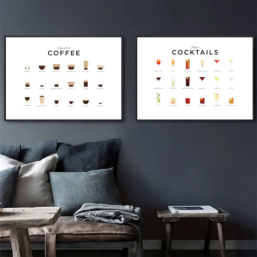 

Modern Still Life Drinks Cocktails Canvas Painting Coffee Poster Cafe Shop Bar Wall Picture Print Minimalist Art Home Decor