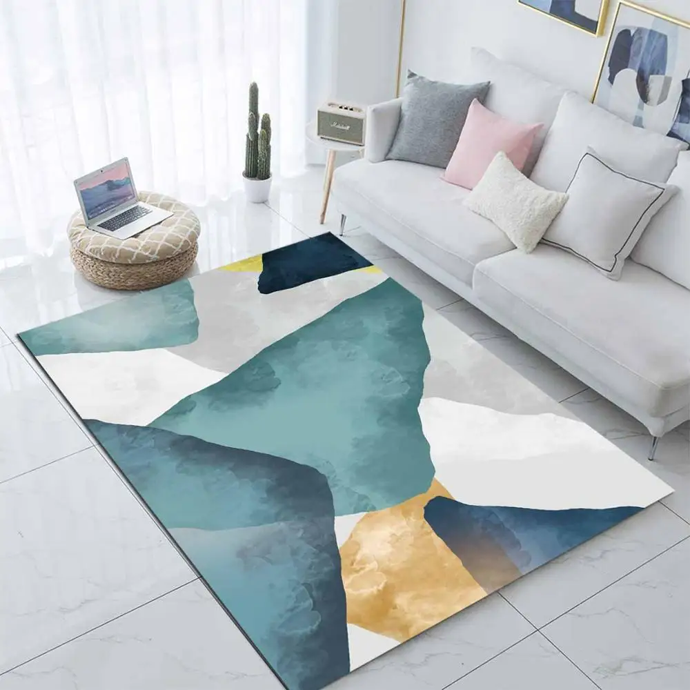 

Else Green Yellow White Water Color Abstract 3d Print Non Slip Microfiber Living Room Decorative Modern Washable Area Rug Mat
