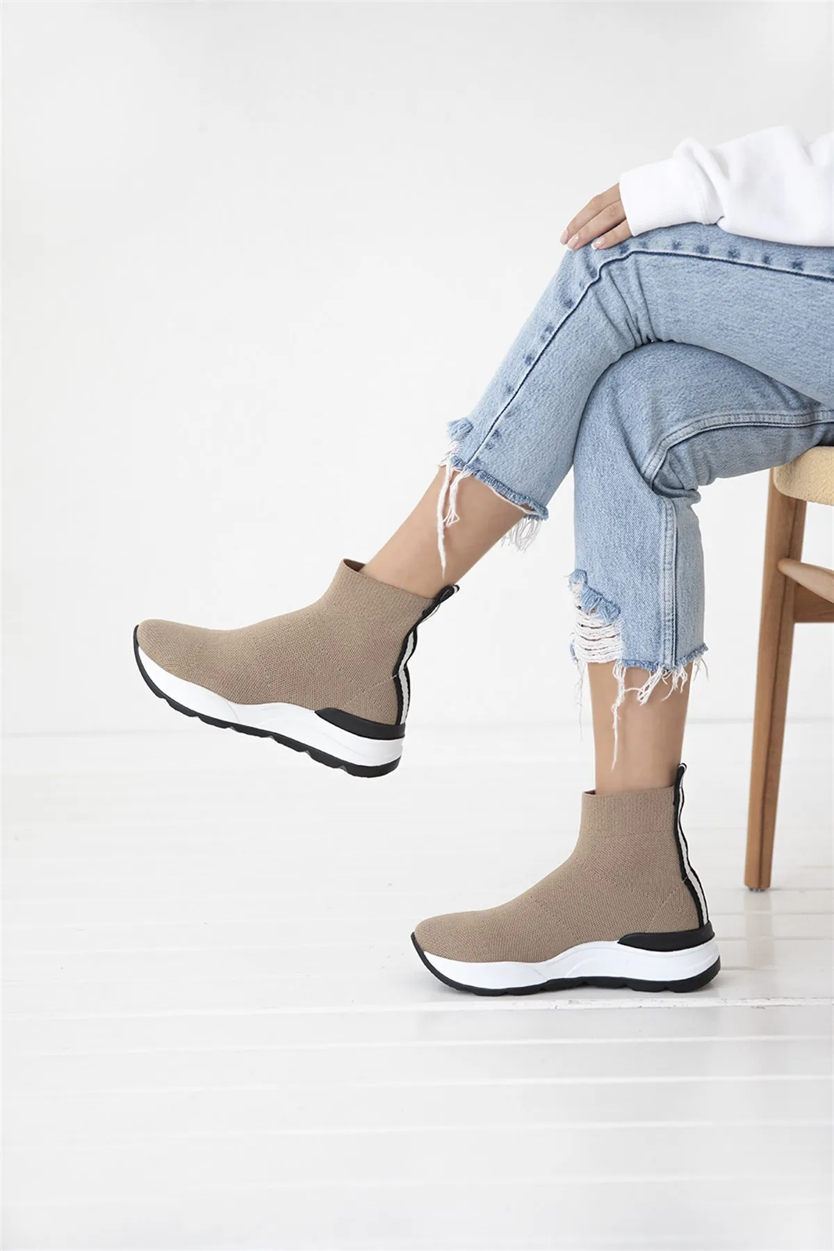 

Handmade Shoes Women's Stretch Knitwear Boot Black Gray Mink Colors