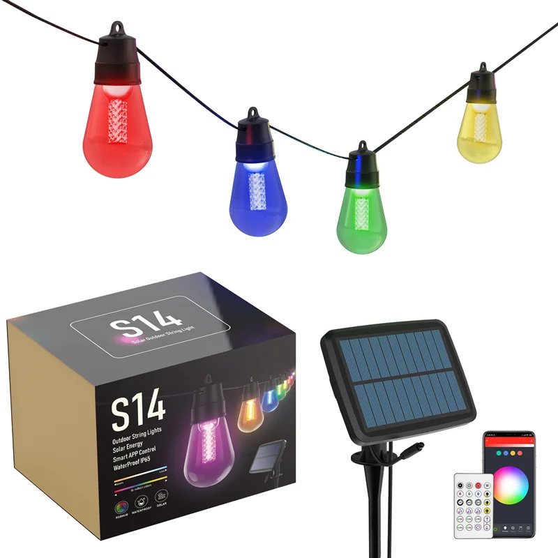 Светодиодная уличная гирлянда на солнечной батарее с Bluetooth RGB S14 сказочный