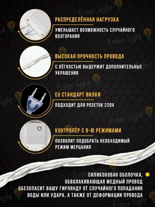 Гирлянда штора 3х3 метра | Новогодняя гирлянда 3 х на окно диодная дождик Шторка