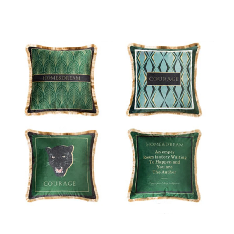 Pack of 2 Vintage Velvet Soft Print Decorative Square Throw Pillow Cover Cushion Case for Sofa Bedroom Car 43 X43cm Dark Green