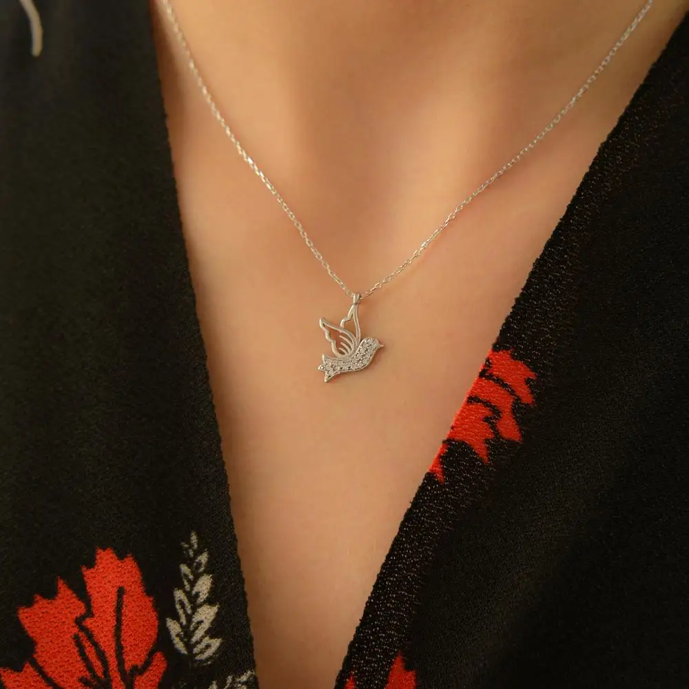 

Accessories, Fashion,Dove Silver Necklace Zircon Stone, Jewellery #21591
