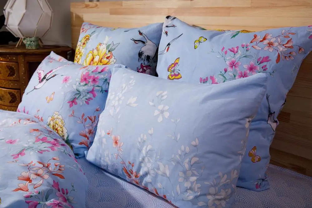 Комплект постельного белья (КПБ) Ночь Нежна Журавли (голубой) 7660 2+7661 2 Бязь