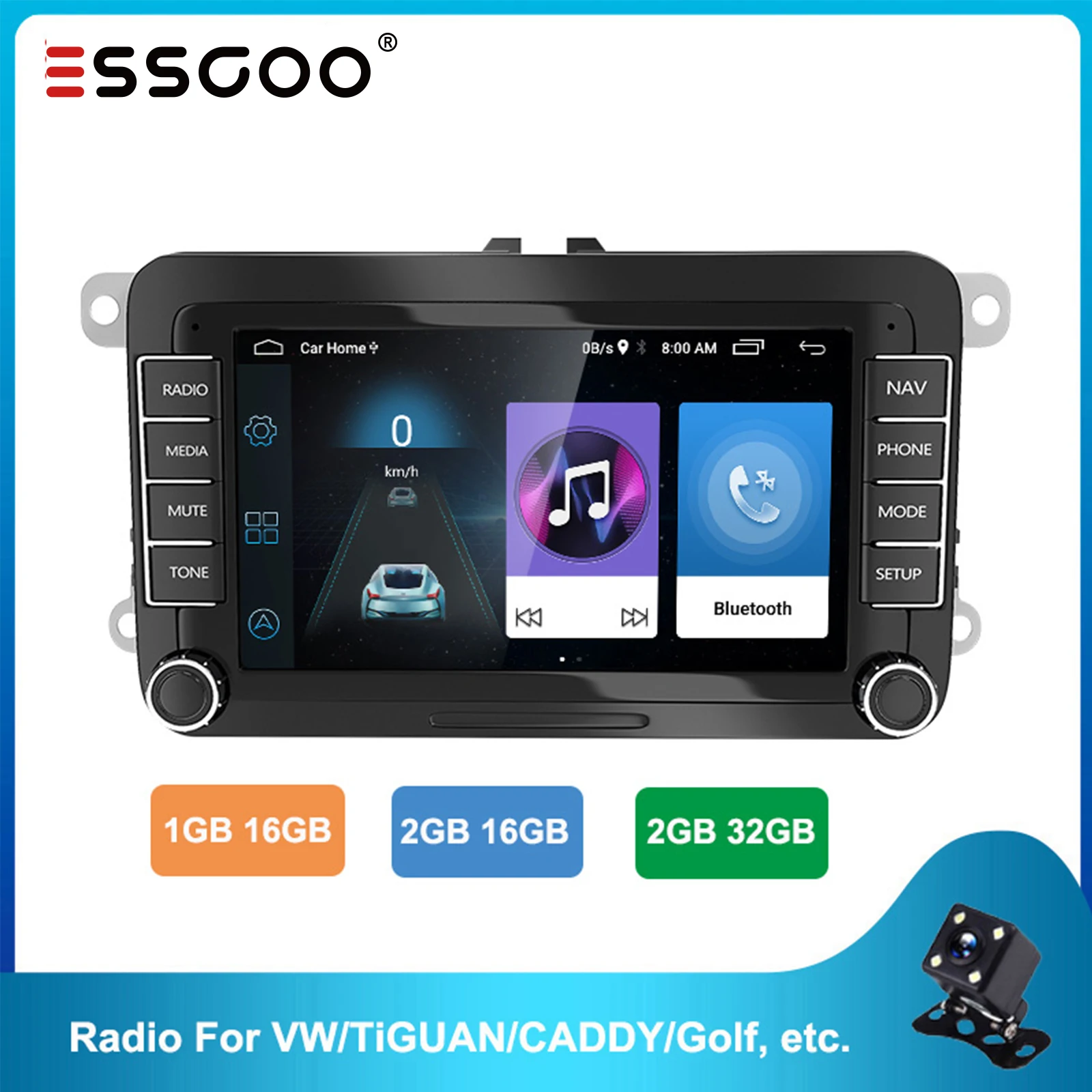$89.45 ESSGOO 7'' Android 2 Din Car Radio Stereo FM RDS Bluetooth WiFi GPS Navigation Autoradio For Volkswagen VW Caddy Golf Skoda Seat