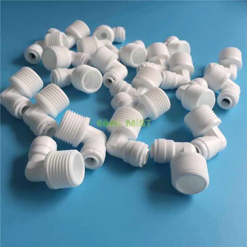 H176 1/4" OD Hose Convert to 1/2" or 1/4'' Male Thread 90 Degree Fittings Plastic Quick Connectors for Misting System 5Pcs/pack |
