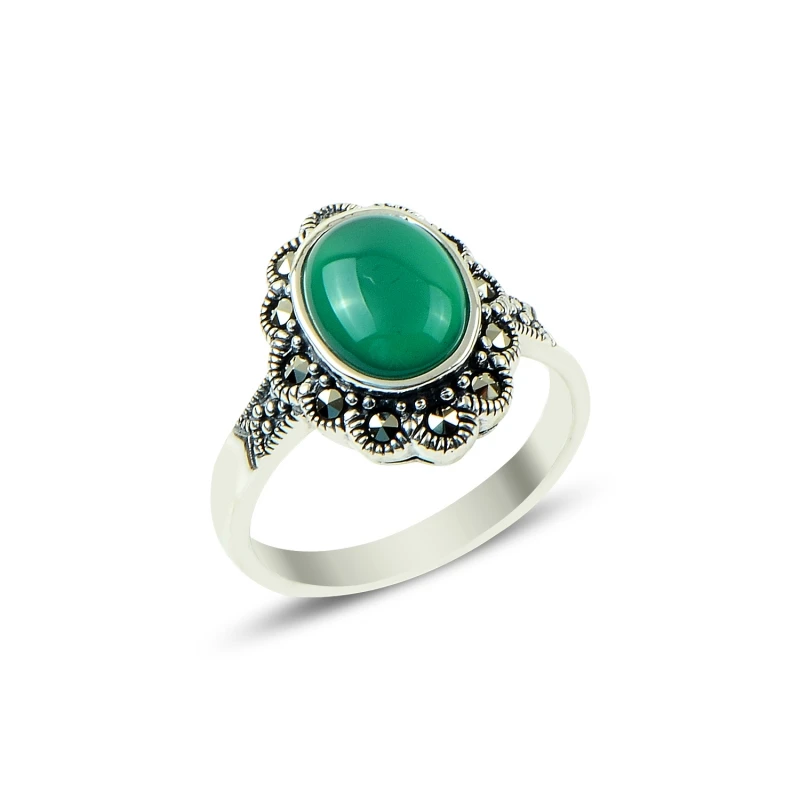 

Серебряное 925 пробы кольцо из марказита и агата