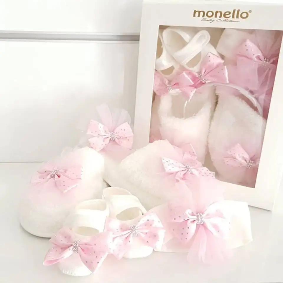 Розовая марлевая лента с кубическим цирконием и рюшами набор из 4 шт.|Комплекты