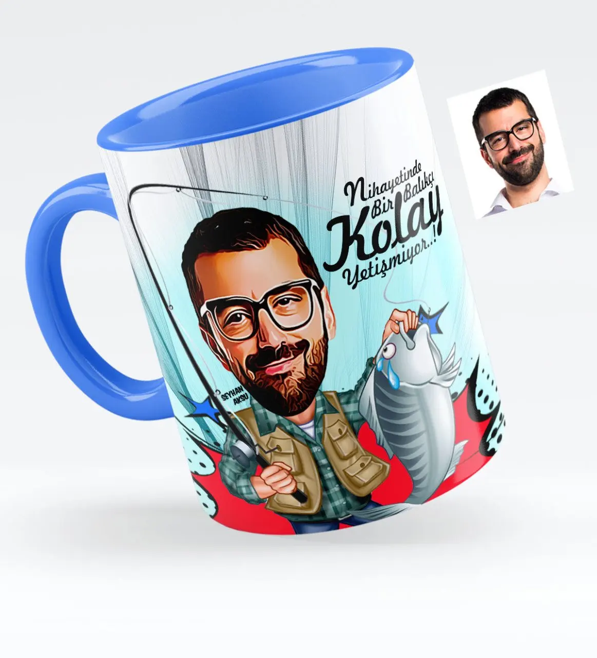 

Персонализированная синяя кружка Mr Fishing, карикатура, чашка-1