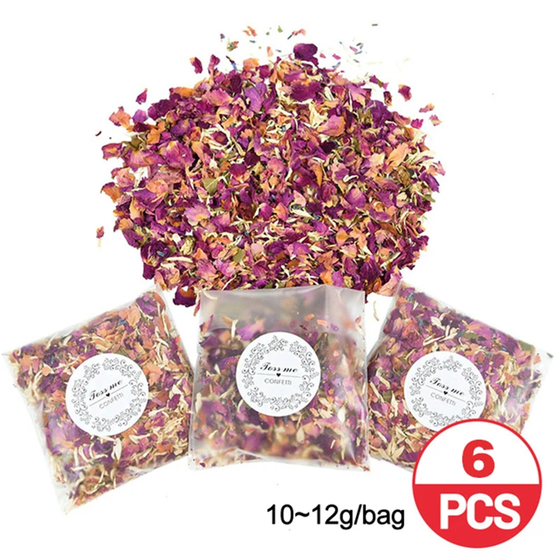 

6-1Packs Natural Wedding Confetti Dried Flower Rose Petals Pop Bridal Shower Birthday Party Decoration DIY Valentine's Day Gift