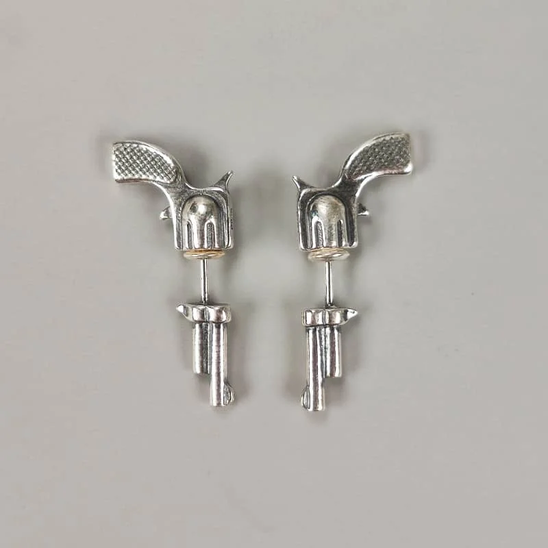 

Fashion Jewelry Silver 925 Sterling Silver Stud Earrings Rock Revolver Gun Pistol Party Hip Hop Earrings