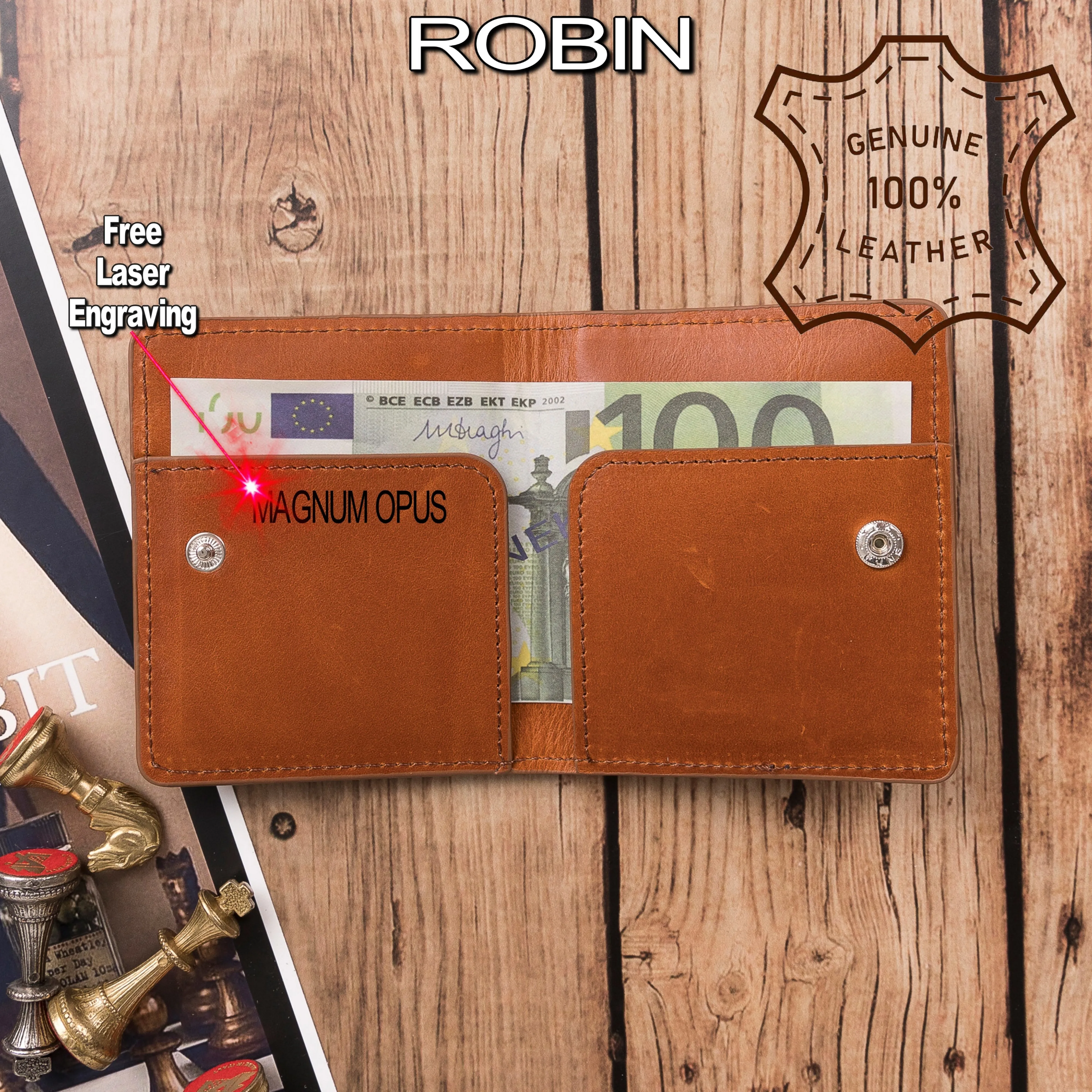 Handmade Genuine Leather Robin Credit Card, Cash and ID Card Holder Wallet Stores Up To 6 Cards Elegant Stylish Card Holder