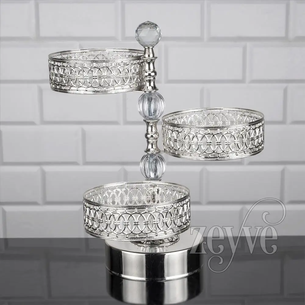 

Serving Tray Luxury 3 levels 3 Floor Service Plate Golden Silver Round Turkish Arabic Oriental Eastern