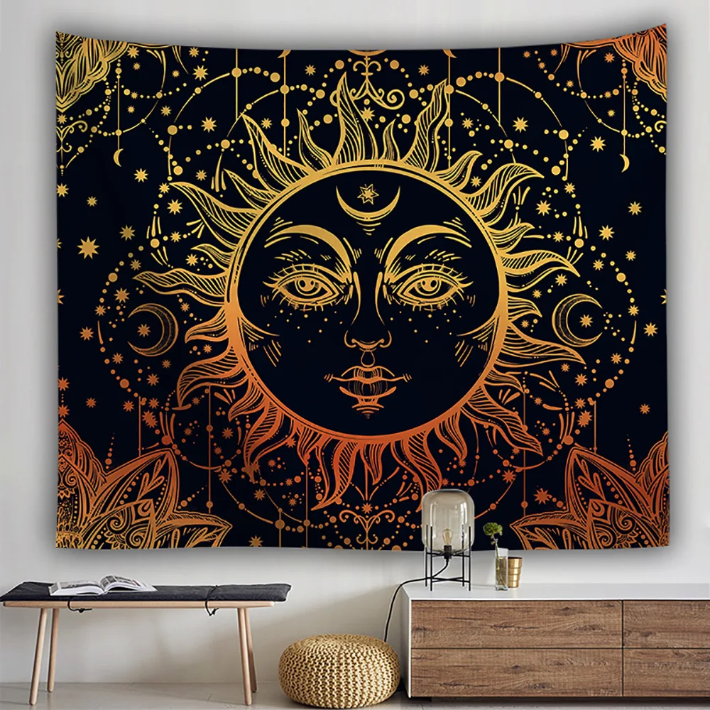 

White Black Colorful Sun Moon Mandala Tapestry Wall Hanging Celestial Wall Tapestry Hippie Wall Carpets Dorm Decor Wall Tapestr