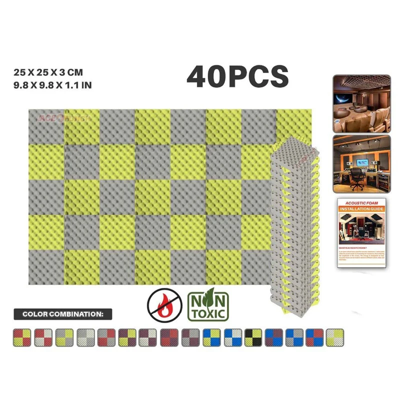

Arrowzoom 40 pcs 9.8" x 9.8" x 1.1" Color Combination Convoluted Egg Crate Tile Studio Sound Absorbing Panel Acoustic Foam