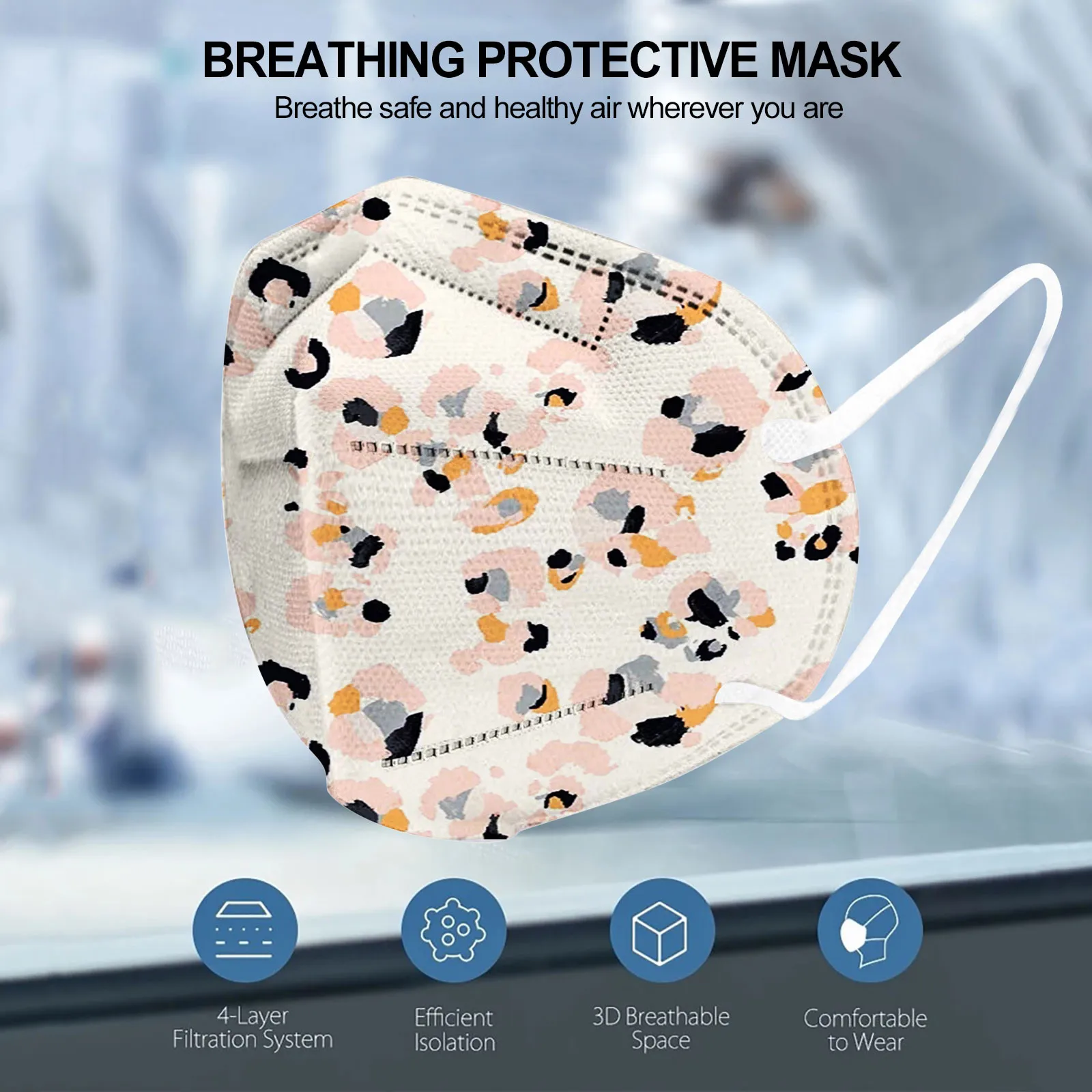 Маска для лица с принтом из Кореи на 4 слоя, повторяемая, для женщин, с защитой от вредных веществ и не оставляющая следов помады, 5 штук в упаковке.