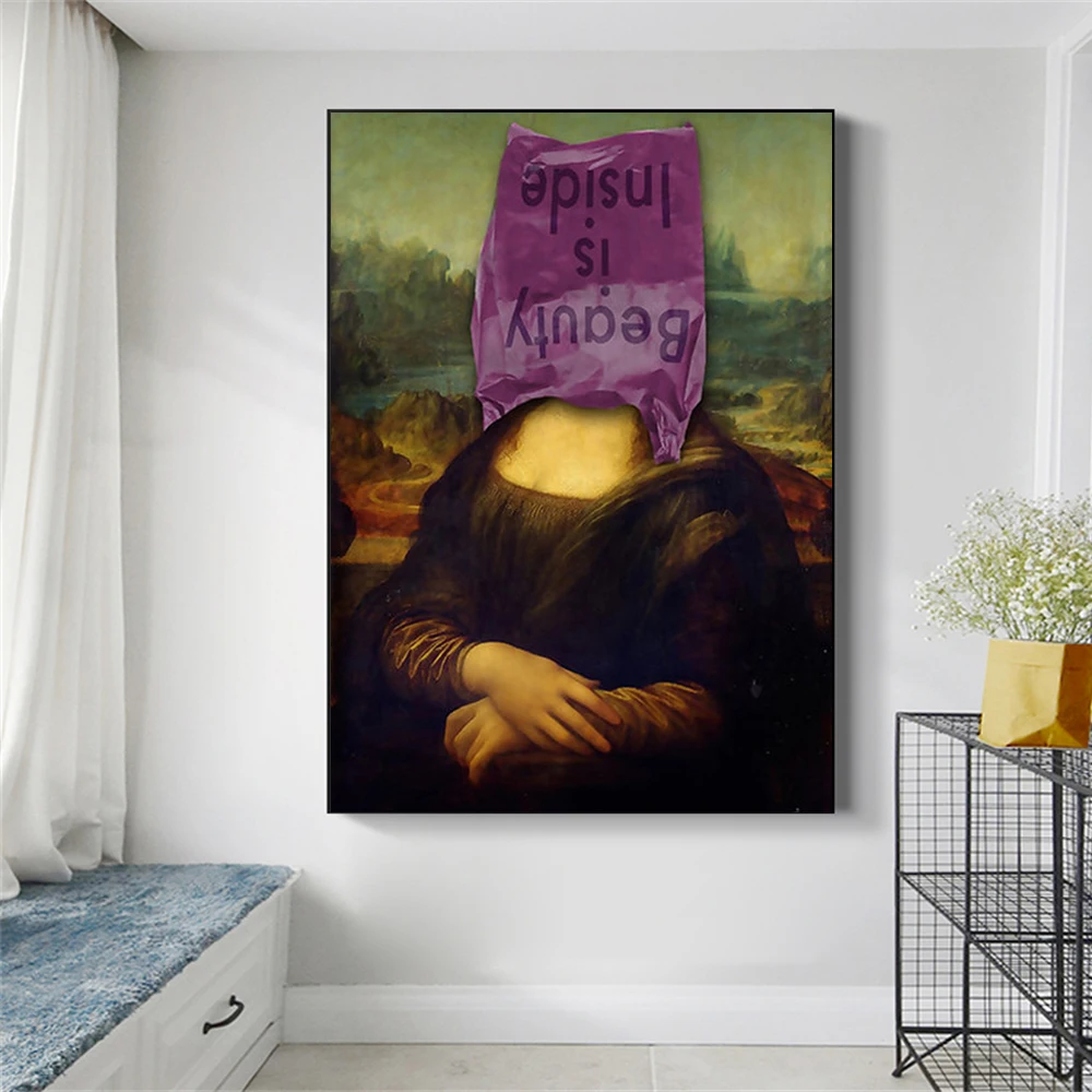 

Funny Art Canvas Painting Mona Lisa Beauty Is Inside Wall Art Posters And Prints Famous Da Vinci Art Pictures Home Room Decor