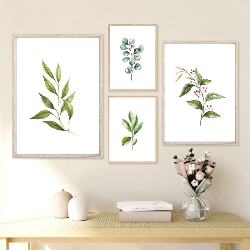 Растительная иллюстрация листьев акварельная живопись настенные картины зелень