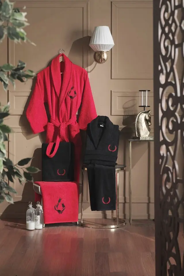 Varol Elegant Family Robe Set 100 Cotton-Red Black 391210376