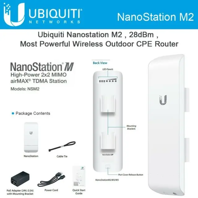 Ubiquiti NanoStation M2 NSM2 внутренний/наружный airMAX®CPE многоточечный 2 4 ГГц 150 Мбит/с 13