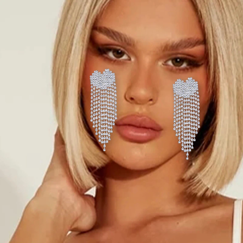 

Bling Heart Tassel Face Stickers Rhinestone Womens Temporary Glitter Wholesale Fashion Chest Luxury Body Decoration Jewelry Gift