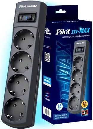 Сетевой фильтр Pilot m Max 4 euro outlets 10m black | Электронные компоненты и принадлежности
