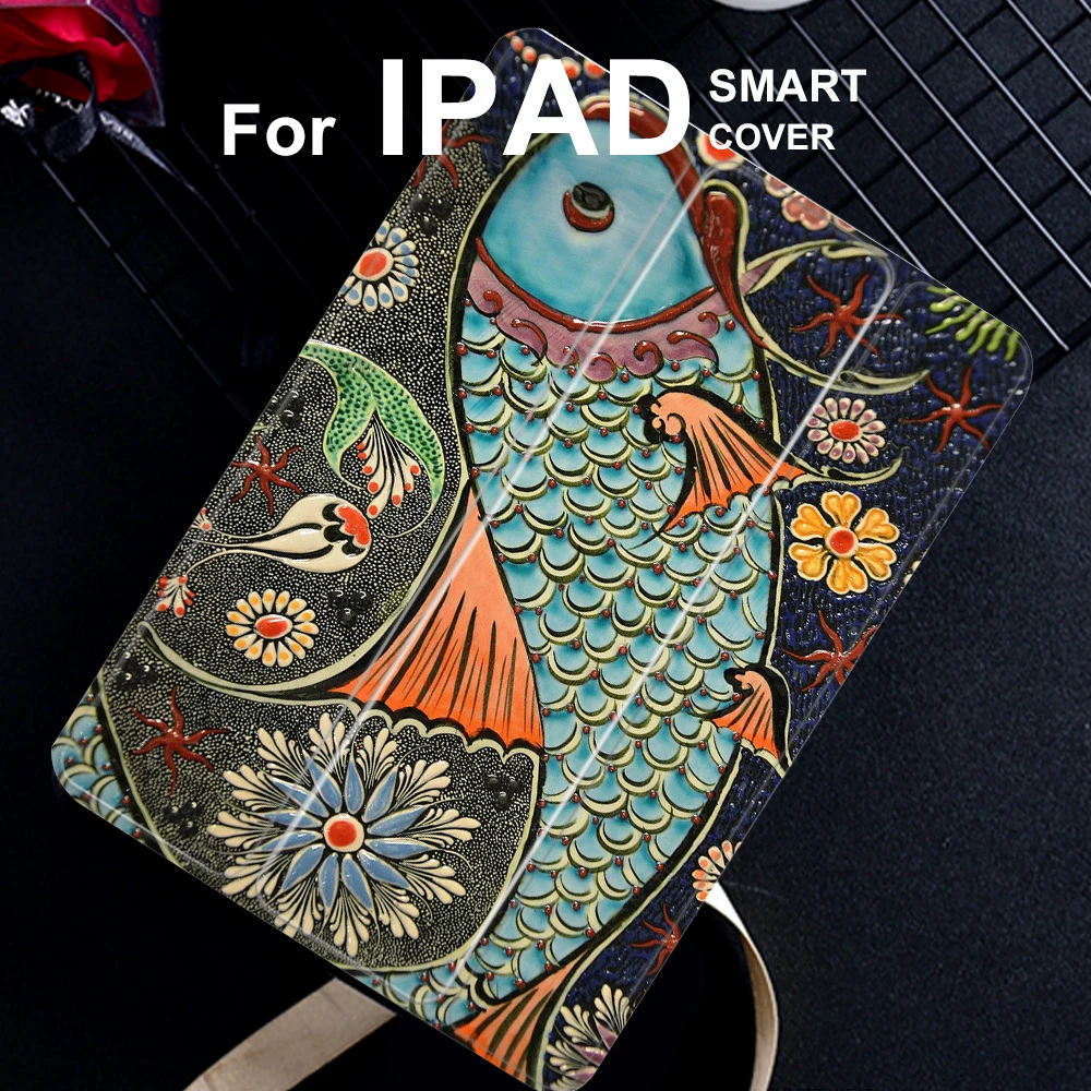 Ретро арт рыбы флип чехол для iPad Pro 9,7 air 10,5 Air2 Mini 2 3 4 5 чехол для планшета мягкая задняя для нового iPad 9,7