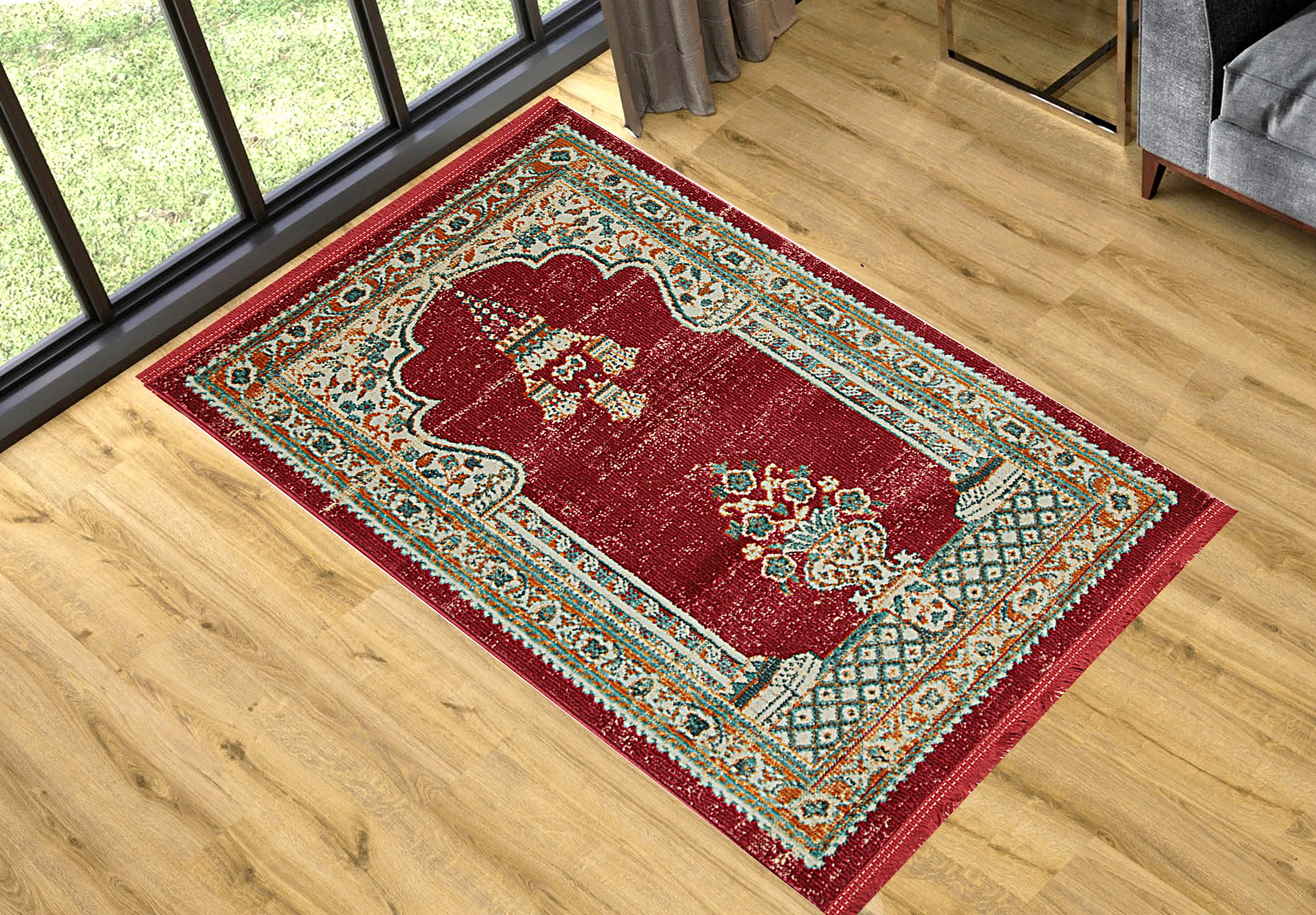 

Turkish Prayer Red Janamaz Vintage Non-Slip Tasseled Sejadah Thick Soft Kilim Carpet Muslim Prayer Mat İslamic Gift