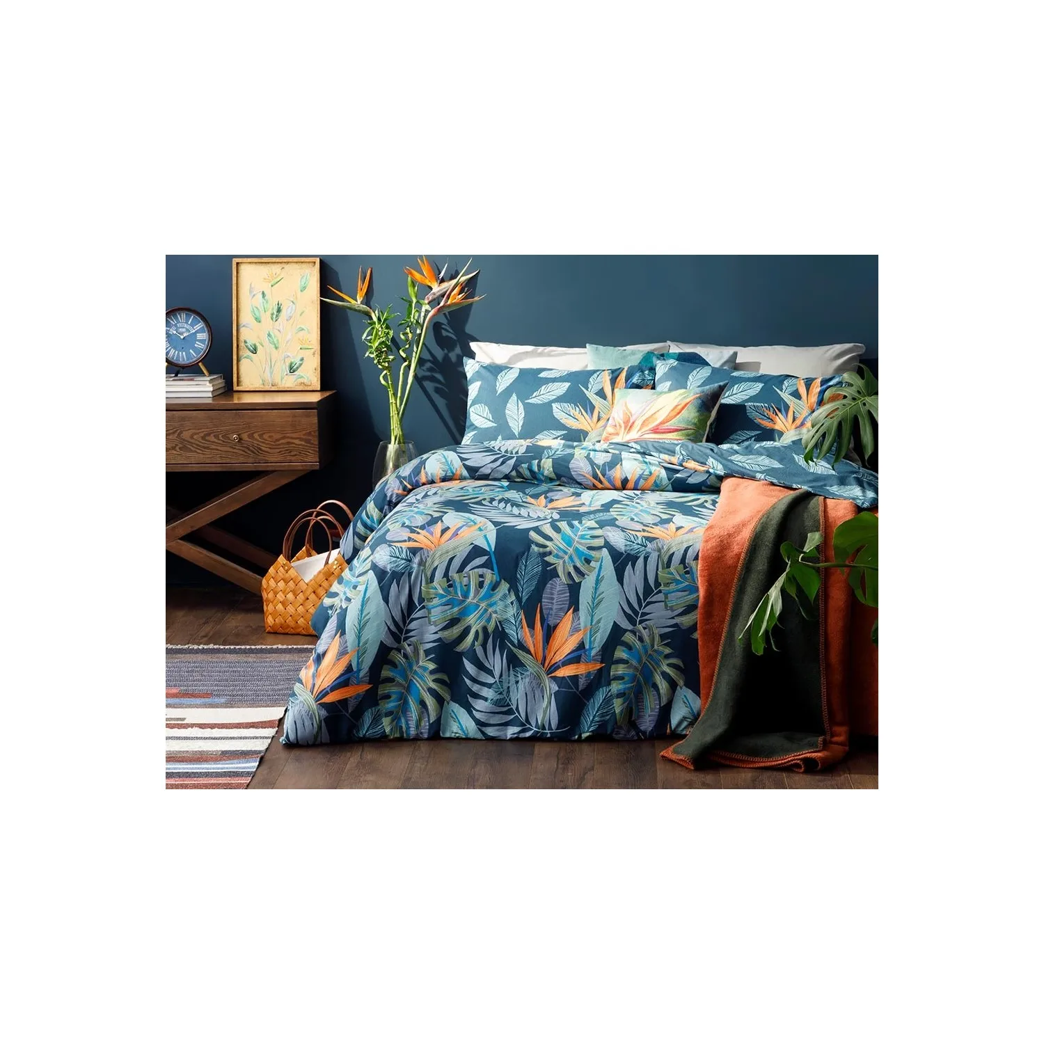 

Paradise Flowers Cotton Double Duvet Cover Set 200x220 cm Navy