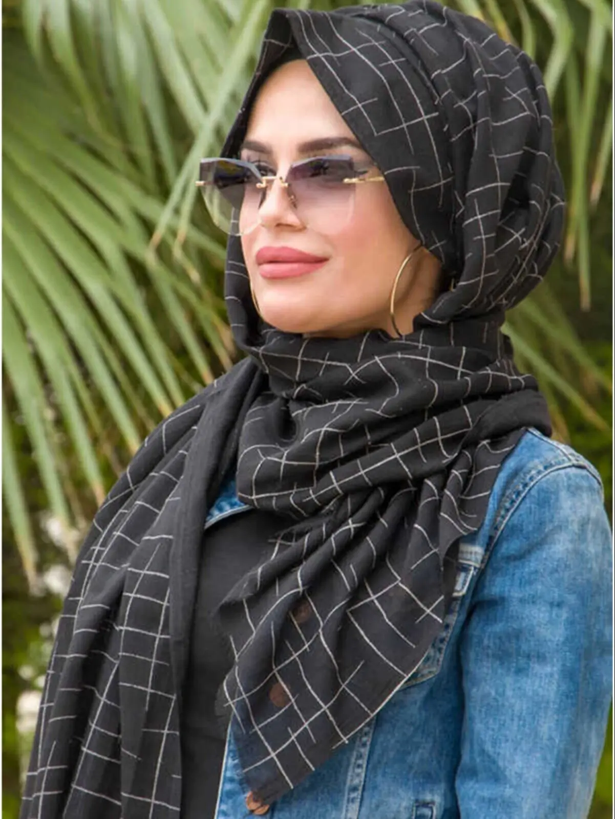 Line Patterned Hat Shawl Women Muslim Fashion Hijab Hat Bonnet Clothing Stylish Comfortable Standard Stylish Trkish Arabic