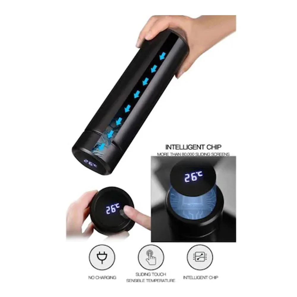 

Стальной термос со светодиодным дисплеем температуры 500 мл. Черный цвет