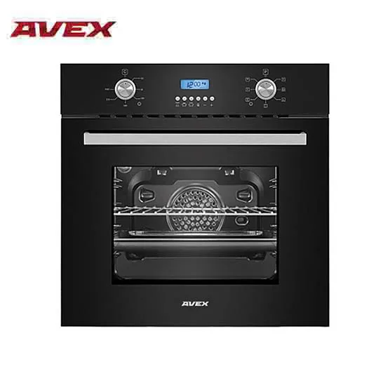 Электрический духовой шкаф с конвекцией AVEX HM 6170 B дисплей, стеклянный фасад, 7 функций, 56л, утапливаемые ручки, гриль - Цвет: Черное стекло