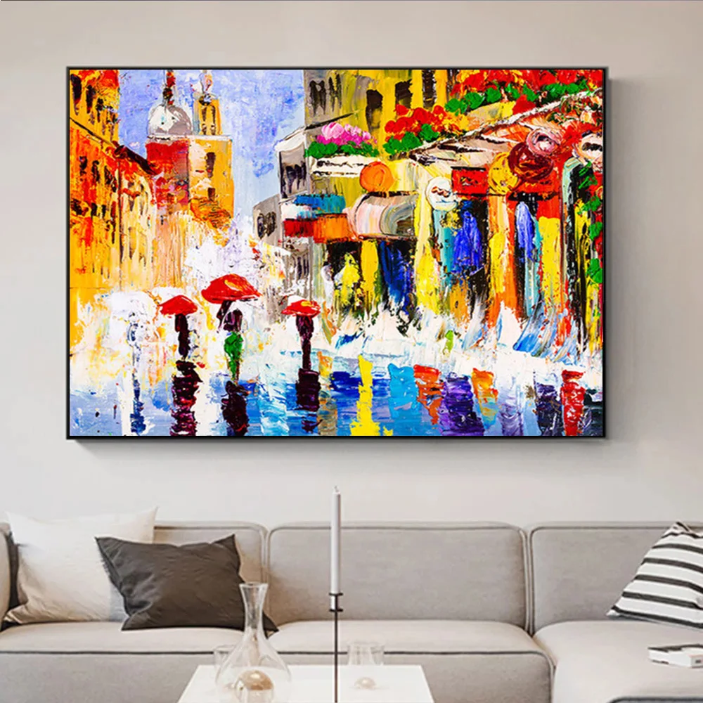 

Nordic Abstract Landscape Rainy Day Umbrella Canvas Painting Colorful Poster And Print For Living Room Wall Art Home Decor