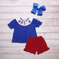 summer fashion short sleeve short preppy set for baby girls dark blue abc floral dress floral casual sports shorts for school