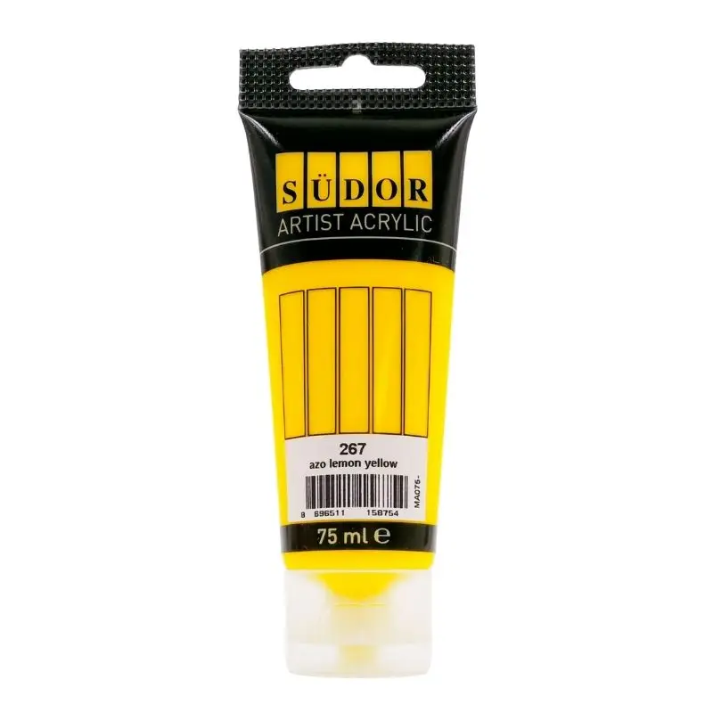 

Sdor Artist Acrylic Paint Tube Inside 75 ml "Azo lemon yellow" color Canvas, raw wood, glass, metal, porcelain, polyester, ceramic,