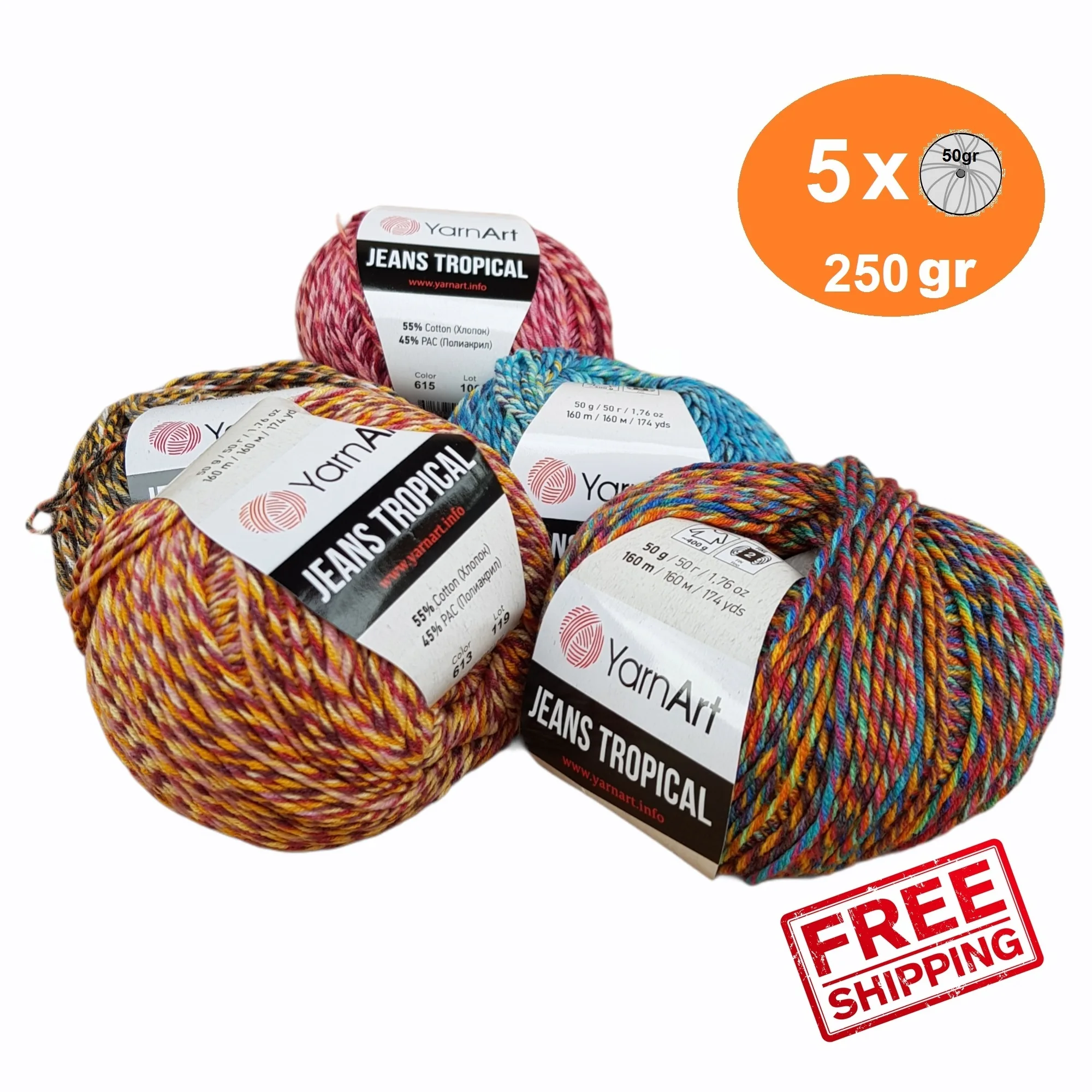 

Yarnart Jeans Tropical Yarn 5x50gr-160m %55 Cotton %45 PolyAcr Cardigan Shawl Blouse Home Textile Amigurumi Crochet Knitting