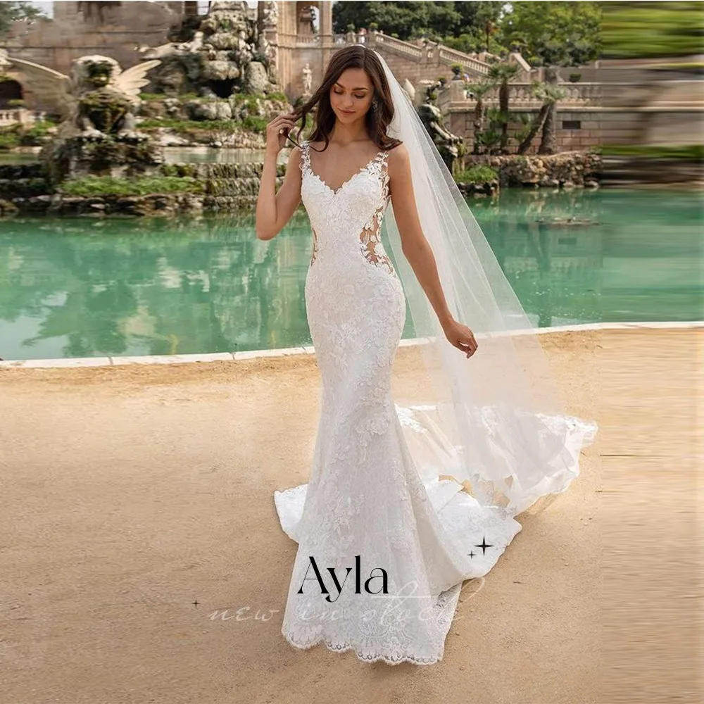 

Simple Waist Hollow Design Wedding Dress With Lace Embroidery Bride Dress Backless Wedding Gowns Beach Mermaid Vestido de Noiva