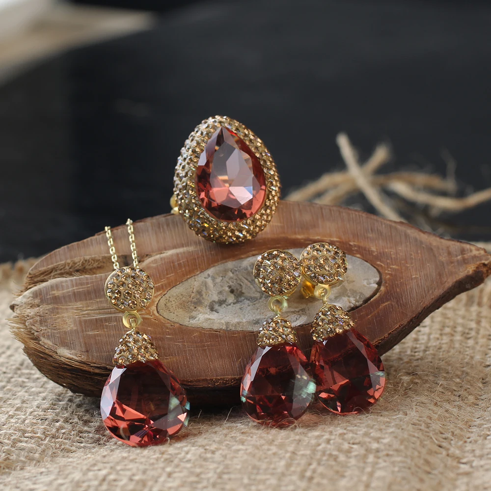 Женский комплект украшений из серебра 925 пробы с зултанитом кольцо + ожерелье